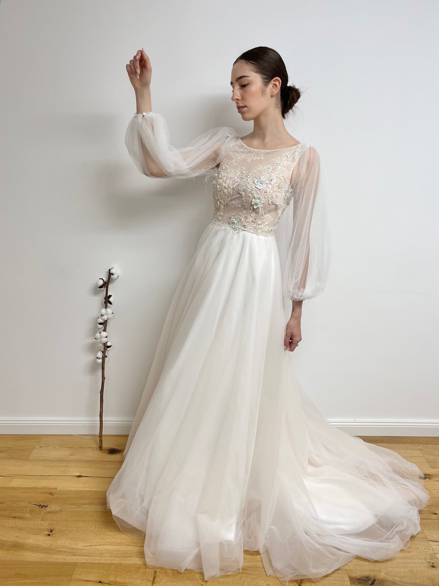 A-Linie, Ballonärmel, Blush, Softtüll, Spitze , brautkleider, brautkleider online, brautkleider günstig, brautkleider outlet, brautkleider 2023