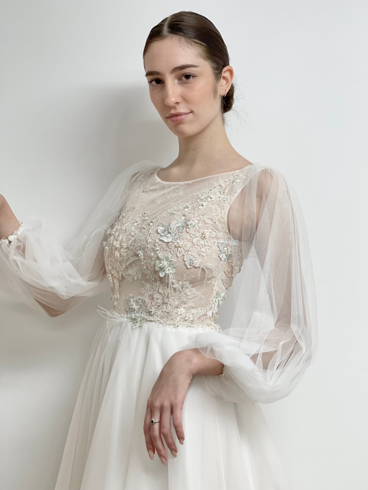 A-Linie, Ballonärmel, Blush, Softtüll, Spitze , brautkleider, brautkleider online, brautkleider günstig, brautkleider outlet, brautkleider 2023